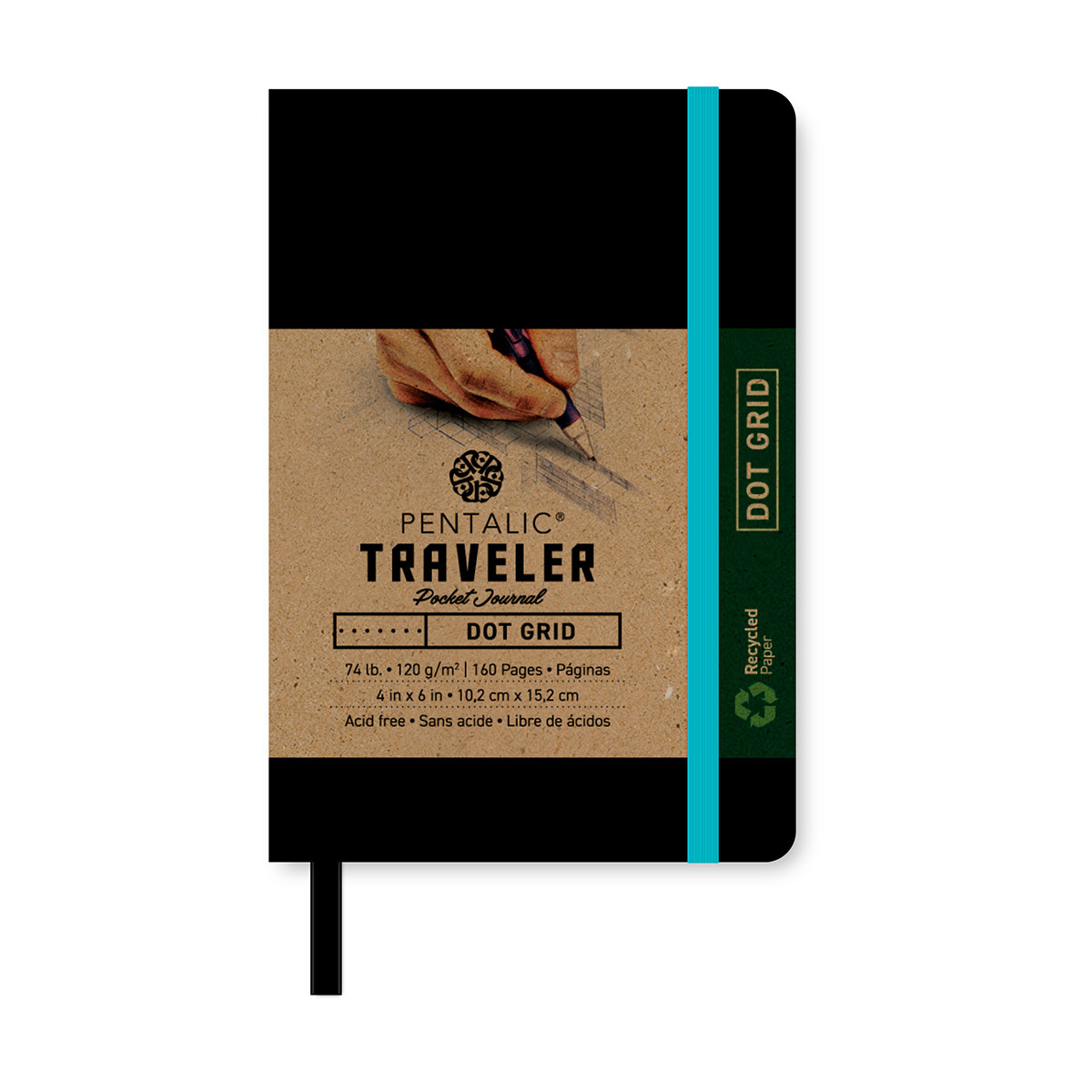 Pentalic - 6x 8 Brown Traveler Pocket Artist Drawing Journal, 160 Pages,  74 lb. Paper 